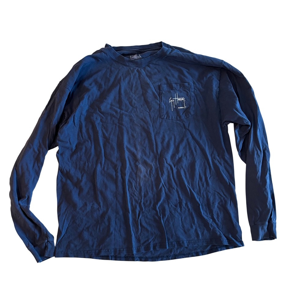 Guy Harvey Mens XL Navy Blue Long Sleeve Tuna Fish Graphic Pocket T-Shirt